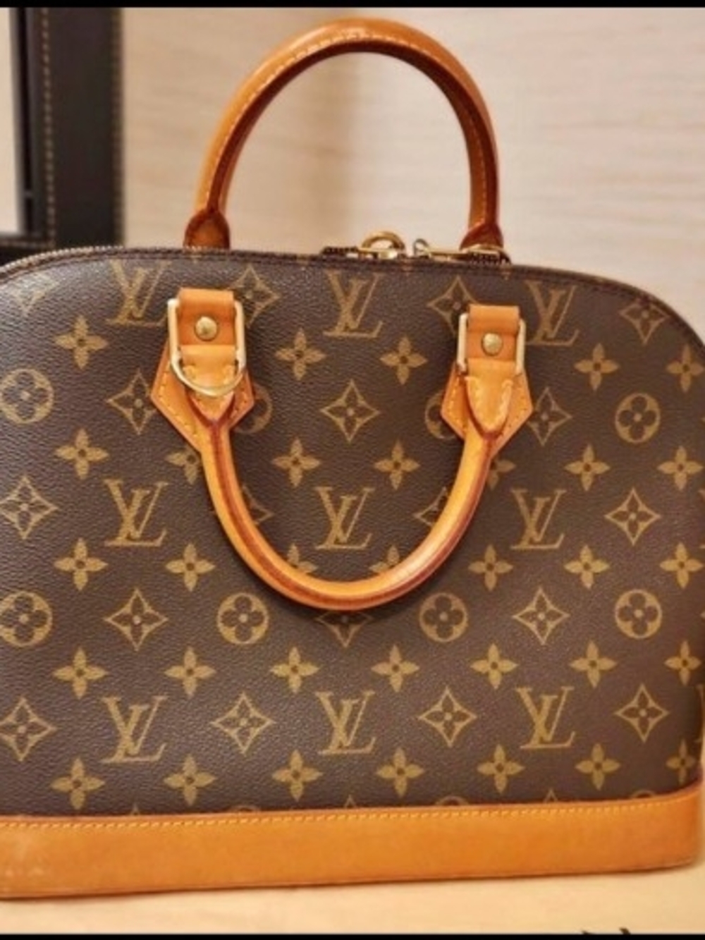 Louis Vuitton Brown Monogram Satchel with Tan Leather Trim